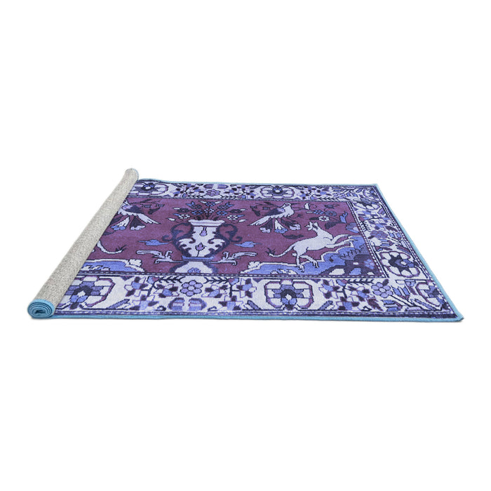 Sideview of Machine Washable Animal Blue Traditional Rug, wshtr1042blu