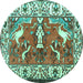 Round Machine Washable Animal Turquoise Traditional Area Rugs, wshtr1042turq