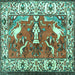 Square Machine Washable Animal Turquoise Traditional Area Rugs, wshtr1042turq