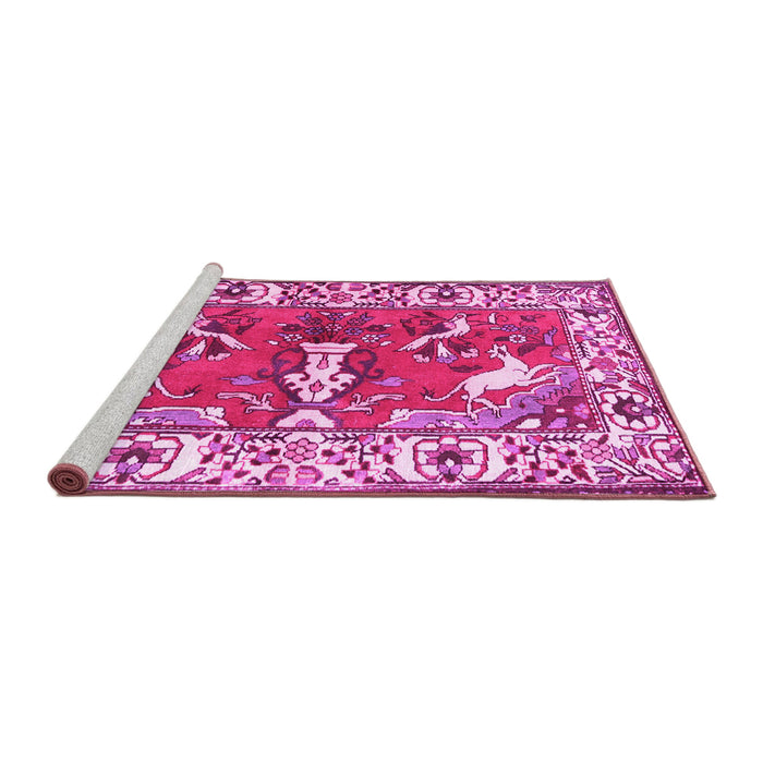 Sideview of Machine Washable Animal Pink Traditional Rug, wshtr1042pnk