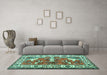 Machine Washable Animal Turquoise Traditional Area Rugs in a Living Room,, wshtr1042turq