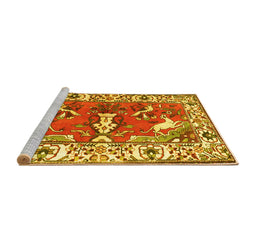 Sideview of Machine Washable Animal Yellow Traditional Rug, wshtr1042yw