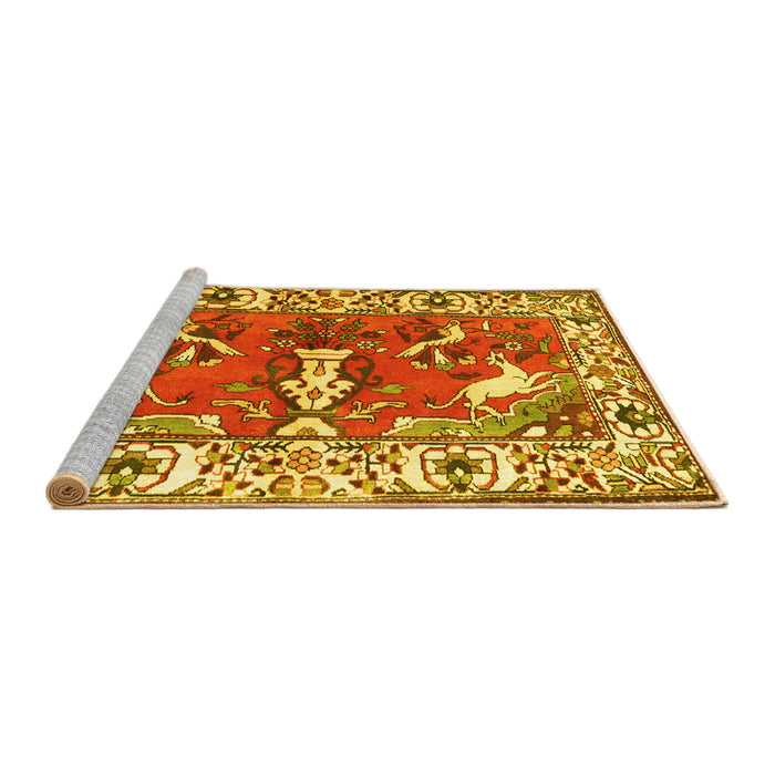 Sideview of Machine Washable Animal Yellow Traditional Rug, wshtr1042yw