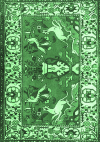 Animal Emerald Green Traditional Rug, tr1042emgrn