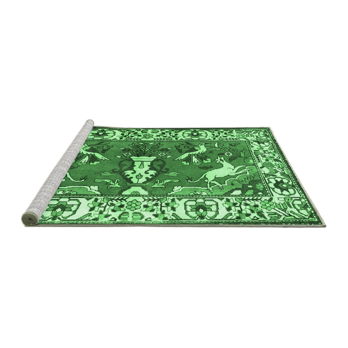 Sideview of Machine Washable Animal Emerald Green Traditional Area Rugs, wshtr1042emgrn