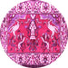 Round Machine Washable Animal Pink Traditional Rug, wshtr1042pnk