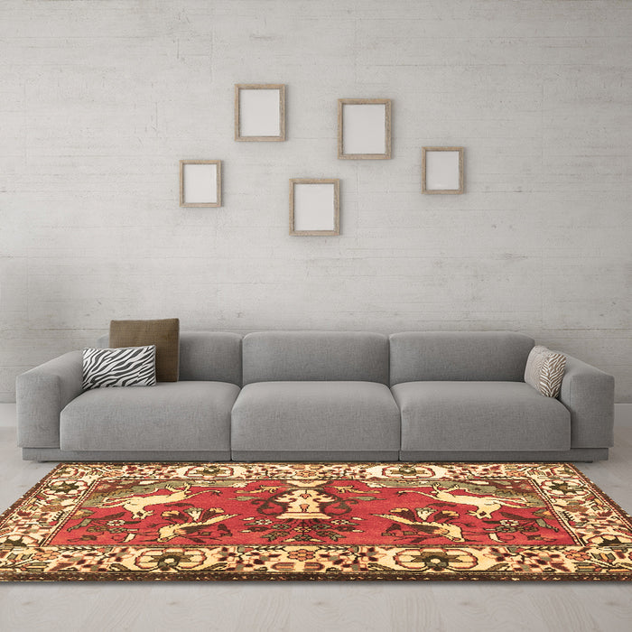 Machine Washable Animal Brown Traditional Rug in a Living Room,, wshtr1042brn