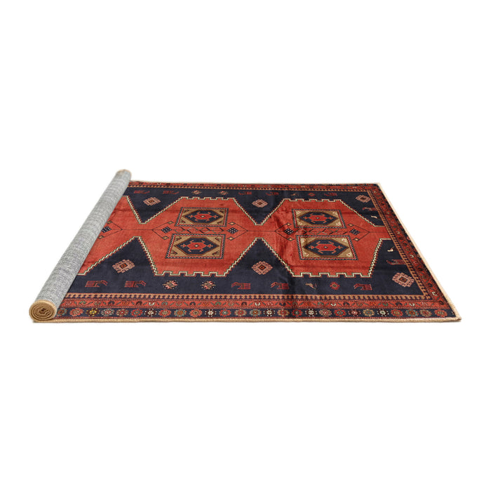 Sideview of Machine Washable Traditional Chestnut Brown Rug, wshtr1043