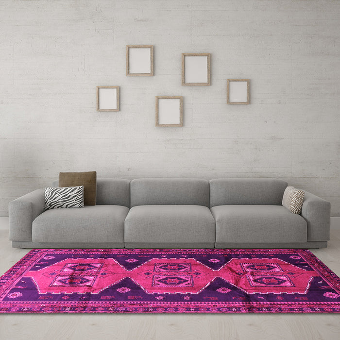 Machine Washable Persian Pink Traditional Rug in a Living Room, wshtr1043pnk