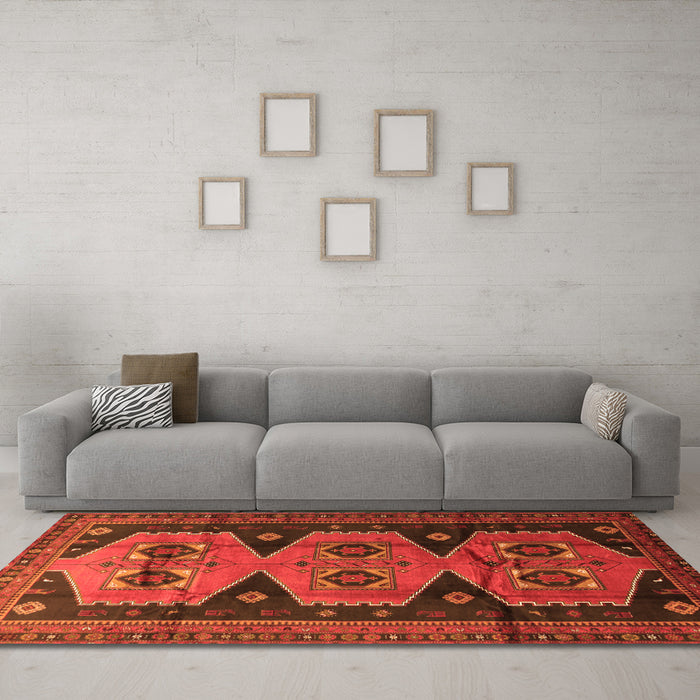 Machine Washable Persian Orange Traditional Area Rugs in a Living Room, wshtr1043org