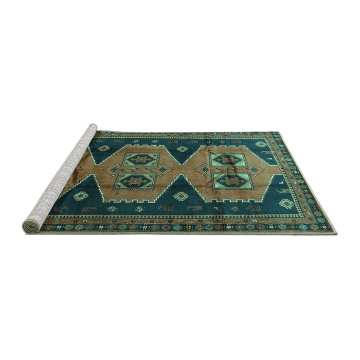 Sideview of Machine Washable Persian Turquoise Traditional Area Rugs, wshtr1043turq