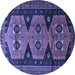 Round Machine Washable Persian Blue Traditional Rug, wshtr1043blu
