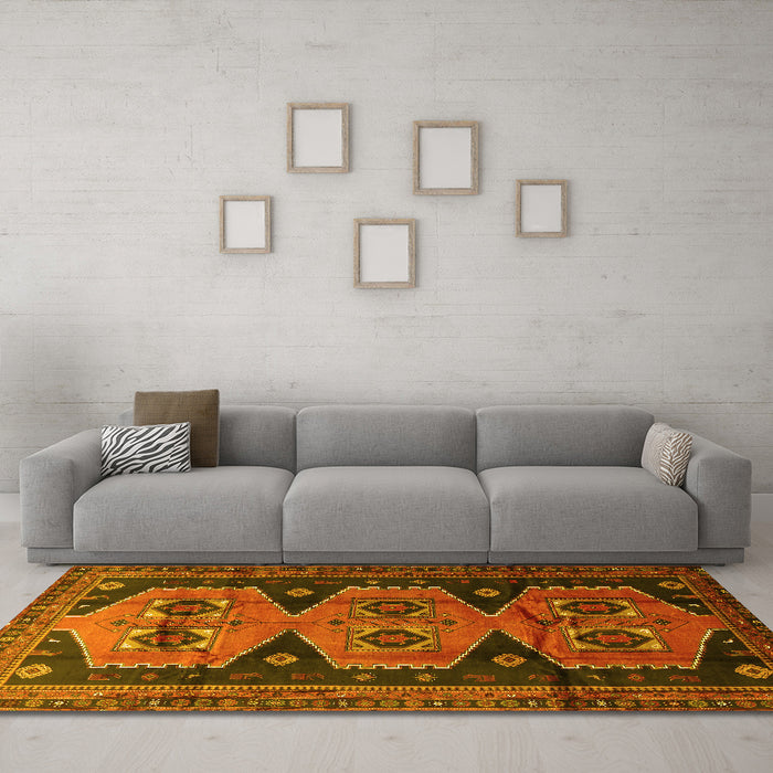 Machine Washable Persian Yellow Traditional Rug in a Living Room, wshtr1043yw