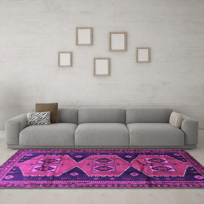 Machine Washable Persian Purple Traditional Area Rugs in a Living Room, wshtr1043pur