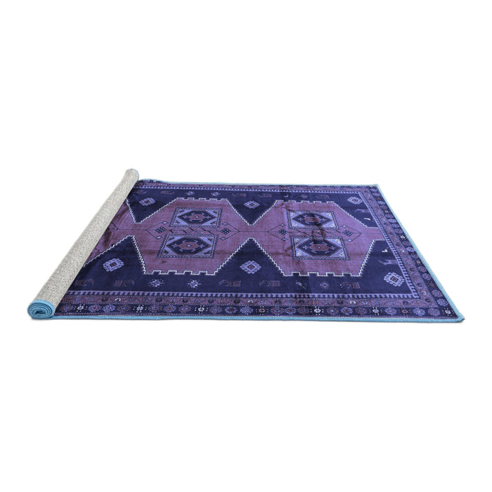 Sideview of Machine Washable Persian Blue Traditional Rug, wshtr1043blu