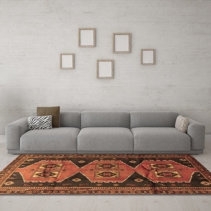 Machine Washable Persian Brown Traditional Rug in a Living Room,, wshtr1043brn