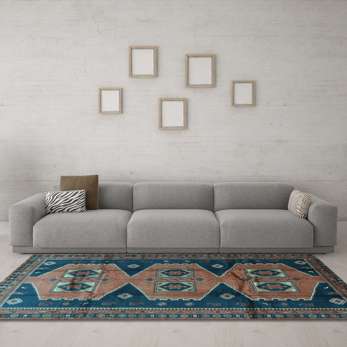 Machine Washable Persian Light Blue Traditional Rug in a Living Room, wshtr1043lblu