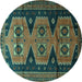 Round Machine Washable Persian Turquoise Traditional Area Rugs, wshtr1043turq