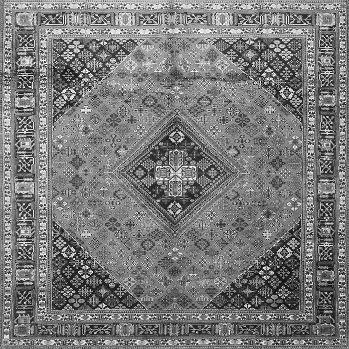 Round Machine Washable Medallion Gray Traditional Rug, wshtr1044gry