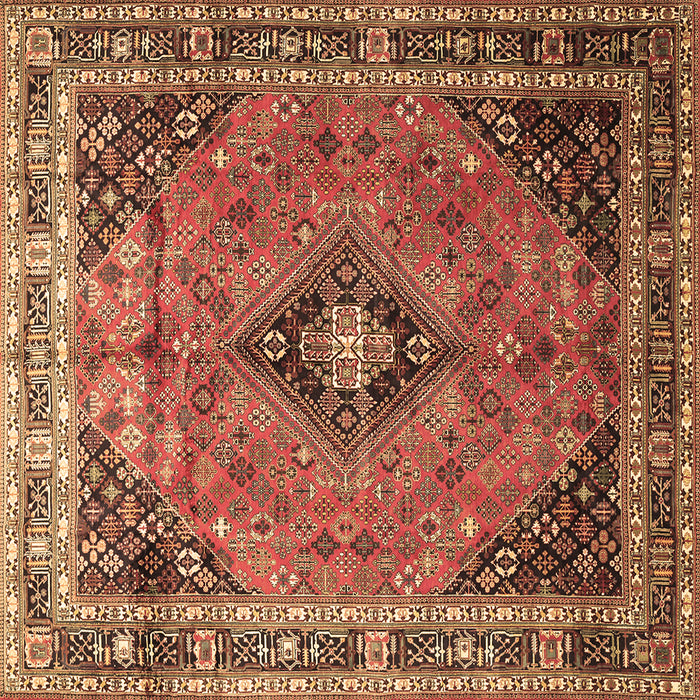 Square Machine Washable Medallion Brown Traditional Rug, wshtr1044brn