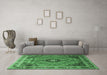 Machine Washable Medallion Emerald Green Traditional Area Rugs in a Living Room,, wshtr1044emgrn