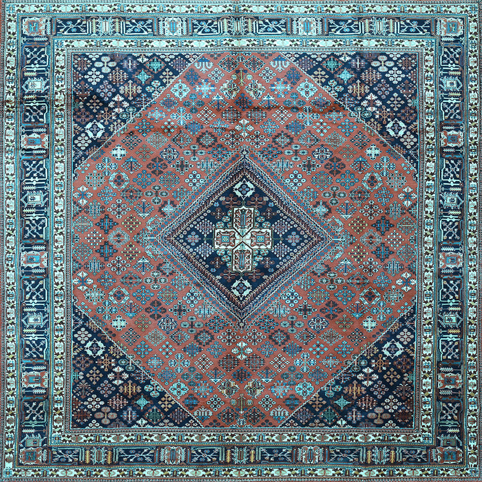 Square Medallion Light Blue Traditional Rug, tr1044lblu