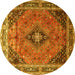 Round Medallion Yellow Traditional Rug, tr1044yw