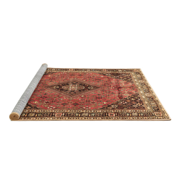 Sideview of Machine Washable Medallion Brown Traditional Rug, wshtr1044brn