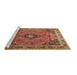 Sideview of Machine Washable Medallion Brown Traditional Rug, wshtr1044brn