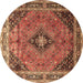 Round Medallion Brown Traditional Rug, tr1044brn