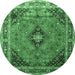 Round Medallion Emerald Green Traditional Rug, tr1044emgrn