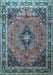 Machine Washable Medallion Light Blue Traditional Rug, wshtr1044lblu