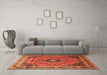 Machine Washable Medallion Orange Traditional Area Rugs in a Living Room, wshtr1044org