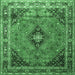 Square Medallion Emerald Green Traditional Rug, tr1044emgrn