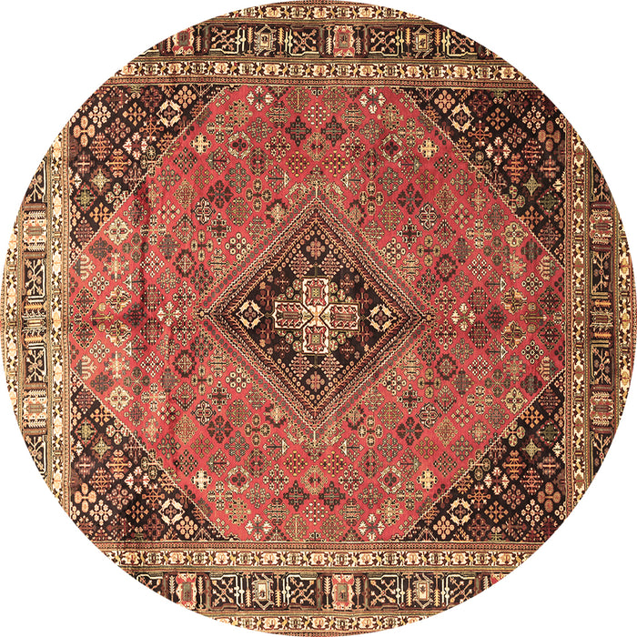 Round Machine Washable Medallion Brown Traditional Rug, wshtr1044brn