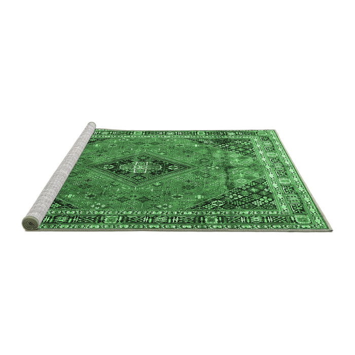 Sideview of Machine Washable Medallion Emerald Green Traditional Area Rugs, wshtr1044emgrn