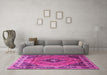 Machine Washable Medallion Pink Traditional Rug in a Living Room, wshtr1044pnk