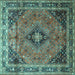 Square Medallion Turquoise Traditional Rug, tr1044turq