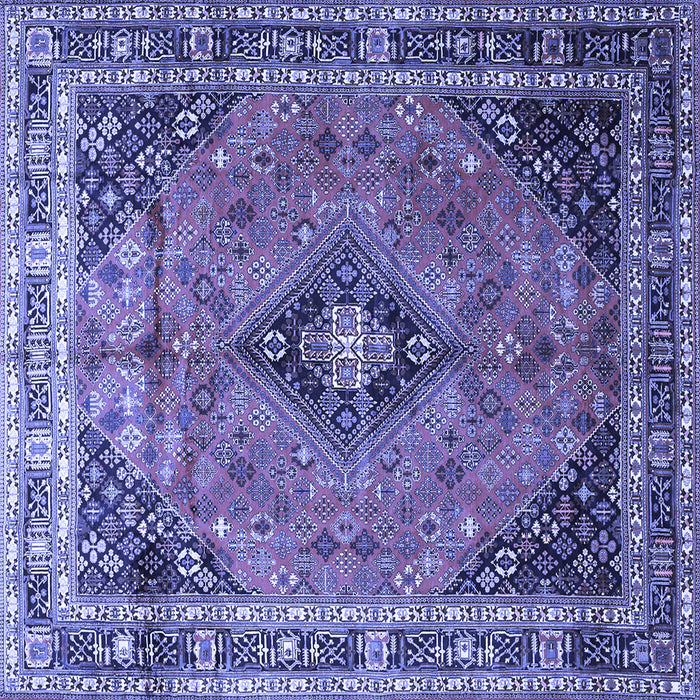 Square Machine Washable Medallion Blue Traditional Rug, wshtr1044blu