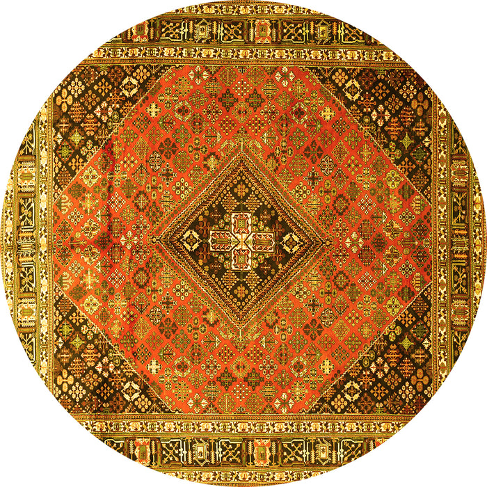 Round Machine Washable Medallion Yellow Traditional Rug, wshtr1044yw