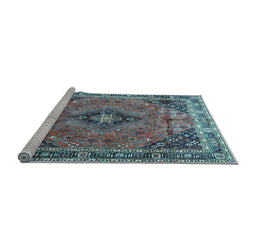Sideview of Machine Washable Medallion Light Blue Traditional Rug, wshtr1044lblu