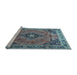 Sideview of Machine Washable Medallion Light Blue Traditional Rug, wshtr1044lblu