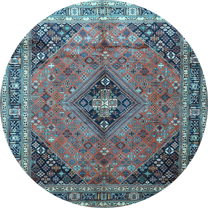 Round Medallion Light Blue Traditional Rug, tr1044lblu