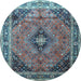 Round Medallion Light Blue Traditional Rug, tr1044lblu