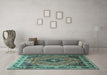 Machine Washable Medallion Turquoise Traditional Area Rugs in a Living Room,, wshtr1044turq