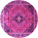 Round Machine Washable Medallion Pink Traditional Rug, wshtr1044pnk