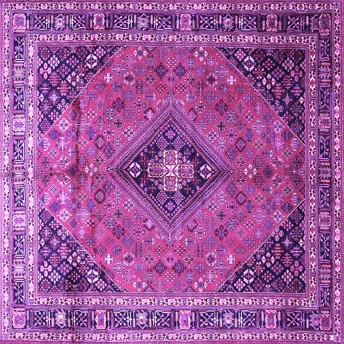 Square Machine Washable Medallion Purple Traditional Area Rugs, wshtr1044pur