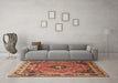 Machine Washable Medallion Brown Traditional Rug in a Living Room,, wshtr1044brn