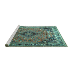 Sideview of Machine Washable Medallion Turquoise Traditional Area Rugs, wshtr1044turq