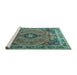 Sideview of Machine Washable Medallion Turquoise Traditional Area Rugs, wshtr1044turq